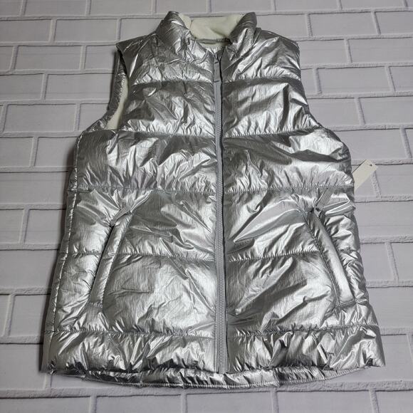 Girls Heavyweight Puffer Vest Silver Metallic Size XXL (14-16) - Picture 1 of 7